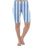 Vertical Stripes - White and Iceberg Blue Cropped Leggings