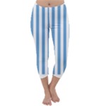 Vertical Stripes - White and Iceberg Blue Capri Winter Leggings