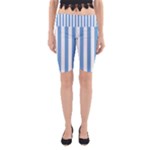 Vertical Stripes - White and Iceberg Blue Yoga Cropped Leggings