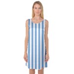 Vertical Stripes - White and Iceberg Blue Sleeveless Satin Nightdress
