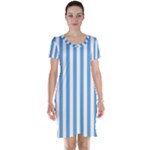 Vertical Stripes - White and Iceberg Blue Short Sleeve Nightdress
