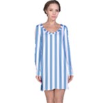 Vertical Stripes - White and Iceberg Blue Long Sleeve Nightdress