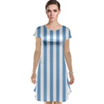 Vertical Stripes - White and Iceberg Blue Cap Sleeve Nightdress