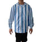 Vertical Stripes - White and Iceberg Blue Hooded Wind Breaker (Kids)