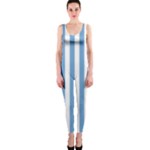 Vertical Stripes - White and Iceberg Blue OnePiece Catsuit