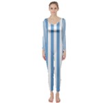Vertical Stripes - White and Iceberg Blue Long Sleeve Catsuit