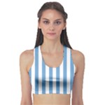 Vertical Stripes - White and Iceberg Blue Women s Sports Bra