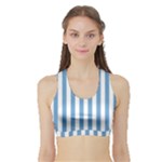 Vertical Stripes - White and Iceberg Blue Women s Sports Bra with Border