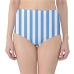 Vertical Stripes - White and Iceberg Blue High-Waist Bikini Bottoms