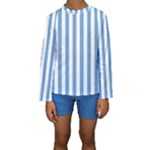 Vertical Stripes - White and Iceberg Blue Kid s Long Sleeve Swimwear