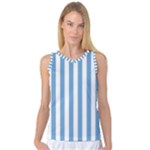Vertical Stripes - White and Iceberg Blue Women s Basketball Tank Top