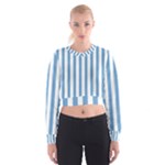 Vertical Stripes - White and Iceberg Blue Women s Cropped Sweatshirt