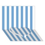 Vertical Stripes - White and Iceberg Blue Heart Bottom 3D Greeting Card (7x5)