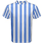Vertical Stripes - White and Cornflower Blue Men s Cotton Tee