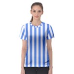 Vertical Stripes - White and Cornflower Blue Women s Sport Mesh Tee