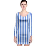 Vertical Stripes - White and Cornflower Blue Long Sleeve Bodycon Dress