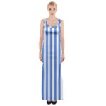 Vertical Stripes - White and Cornflower Blue Maxi Thigh Split Dress