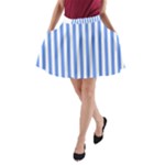 Vertical Stripes - White and Cornflower Blue A-Line Pocket Skirt