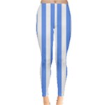 Vertical Stripes - White and Cornflower Blue Women s Leggings