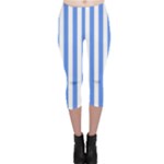 Vertical Stripes - White and Cornflower Blue Capri Leggings
