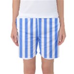 Vertical Stripes - White and Cornflower Blue Women s Basketball Shorts