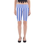Vertical Stripes - White and Cornflower Blue Yoga Cropped Leggings