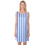 Vertical Stripes - White and Cornflower Blue Sleeveless Satin Nightdress