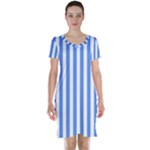 Vertical Stripes - White and Cornflower Blue Short Sleeve Nightdress