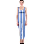 Vertical Stripes - White and Cornflower Blue OnePiece Catsuit