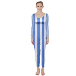 Vertical Stripes - White and Cornflower Blue Long Sleeve Catsuit