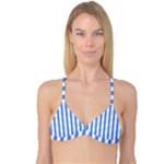 Vertical Stripes - White and Cornflower Blue Reversible Tri Bikini Top