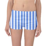 Vertical Stripes - White and Cornflower Blue Reversible Boyleg Bikini Bottoms