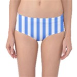Vertical Stripes - White and Cornflower Blue Mid-Waist Bikini Bottoms