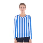 Vertical Stripes - White and Dodger Blue Women s Long Sleeve T-shirt