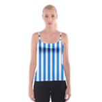 Vertical Stripes - White and Dodger Blue Spaghetti Strap Top