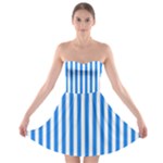 Vertical Stripes - White and Dodger Blue Strapless Bra Top Dress