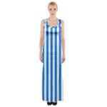 Vertical Stripes - White and Dodger Blue Maxi Thigh Split Dress