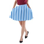 Vertical Stripes - White and Dodger Blue A-Line Pocket Skirt
