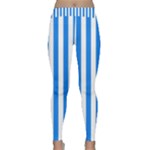 Vertical Stripes - White and Dodger Blue Yoga Leggings