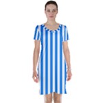Vertical Stripes - White and Dodger Blue Short Sleeve Nightdress