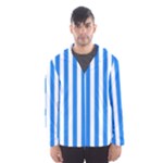 Vertical Stripes - White and Dodger Blue Hooded Wind Breaker (Men)