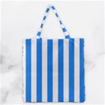 Vertical Stripes - White and Dodger Blue Grocery Tote Bag