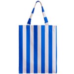 Vertical Stripes - White and Dodger Blue Zipper Classic Tote Bag
