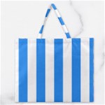 Vertical Stripes - White and Dodger Blue Zipper Large Tote Bag