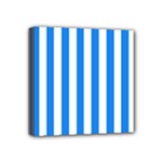 Vertical Stripes - White and Dodger Blue Mini Canvas 4  x 4  (Stretched)