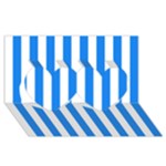 Vertical Stripes - White and Dodger Blue Twin Hearts 3D Greeting Card (8x4)