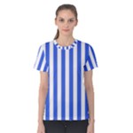 Vertical Stripes - White and Royal Blue Women s Cotton Tee