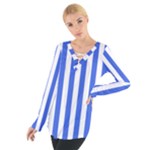 Vertical Stripes - White and Royal Blue Women s Tie Up Tee
