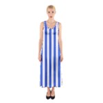 Vertical Stripes - White and Royal Blue Full Print Maxi Dress