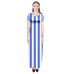Vertical Stripes - White and Royal Blue Short Sleeve Maxi Dress